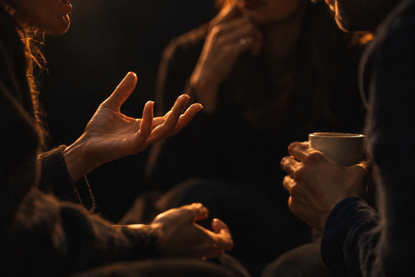 Conceptual close-up of expressive hands during a conversation